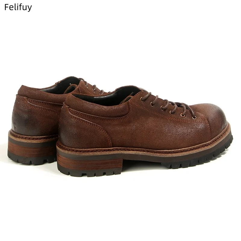 Retro Cowhide Mens Casual Business Shoes Platform Genuine Leather Autumn Oil Wax Matte Big Head Social Formal Shoes Man Size 44 view 3