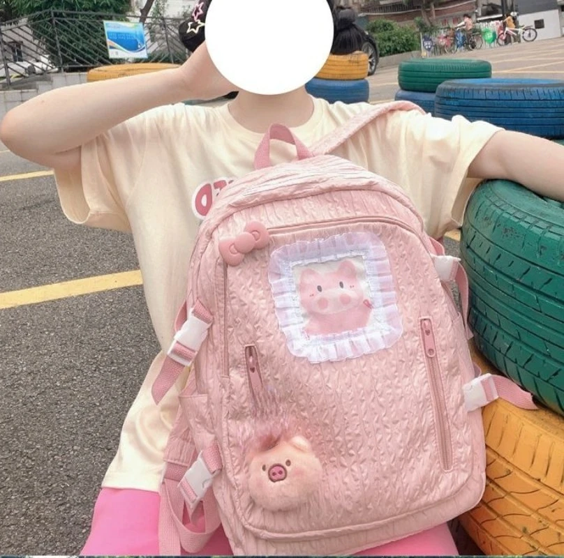 Pink Sweet Kawaii Cartoon Girls Students Bags Y2K Korean Fashion Casual Schoolbag Trend Preppy High-capacity Backpacks for Women