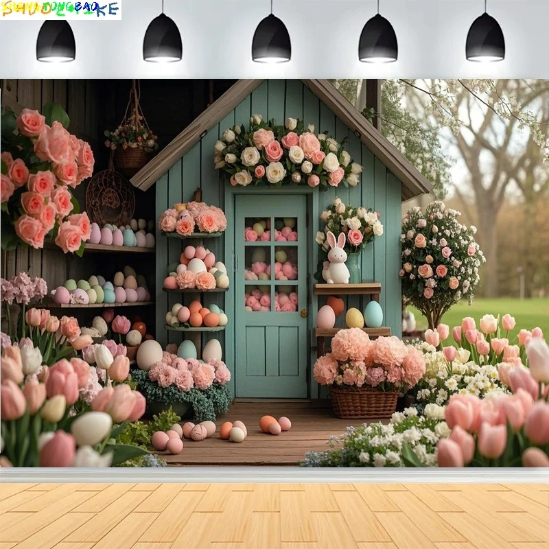 

Spring Easter Photography Backdrops Colorful Wall Bunny Eggs Banner Kids Baby Cake Smash Birthday Party Decor Background DC-01