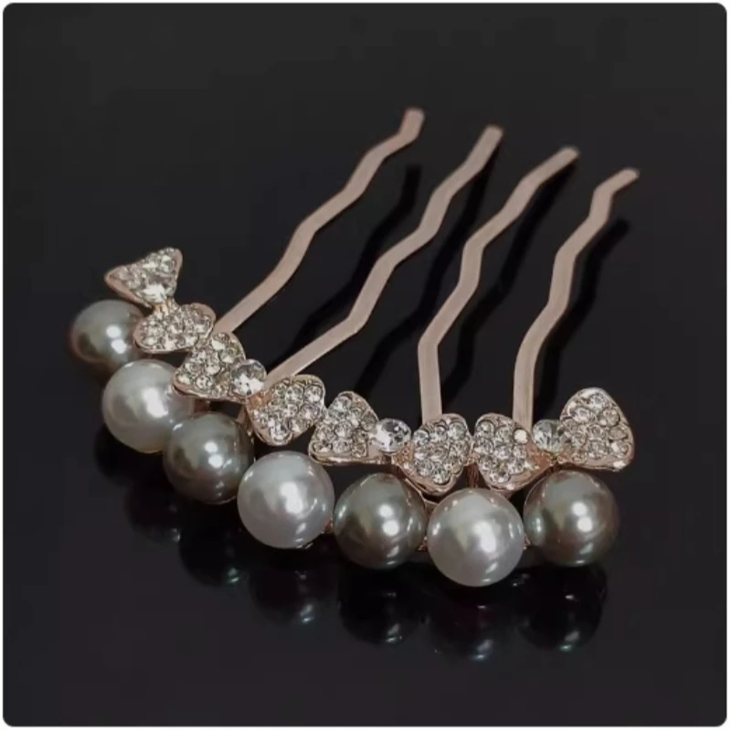 

Elegant Pearl & Crystal Hair Comb – Rose Gold Four-Tine Clip for Bun, Wedding & Party Hair Accessories