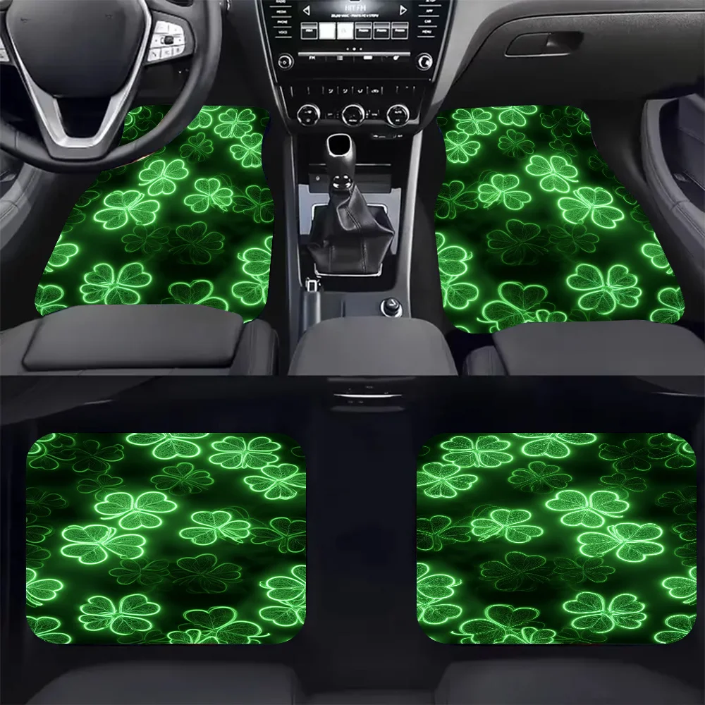 4pcs-Lucky Clover Glow, Printed Car Floor Mats - Stylish, Easy To Clean, Suitable For All Vehicles, Durable And Provide Lasting