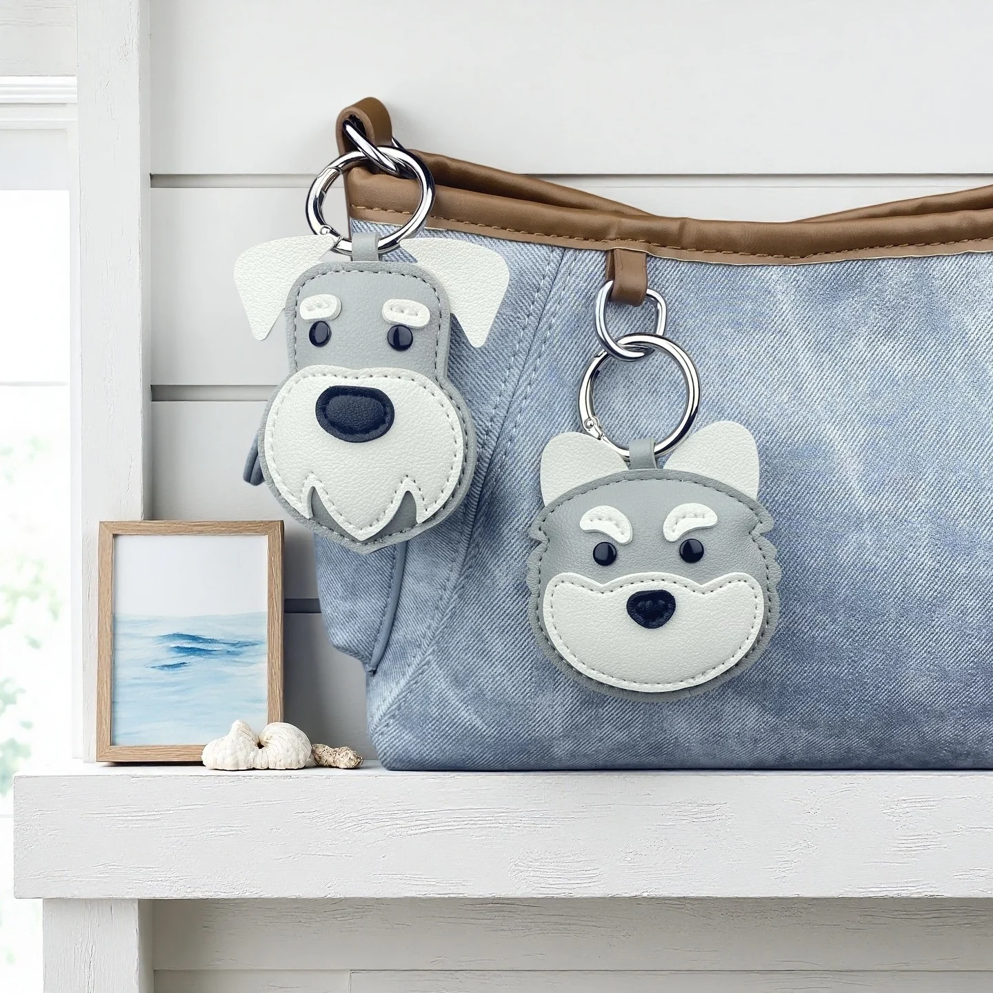 Handmade Leather Puppy Charm, Schnauzer and Husky Keychain – PU Leather Handmade Dog Purse Accessories, Gift for Dog Lovers