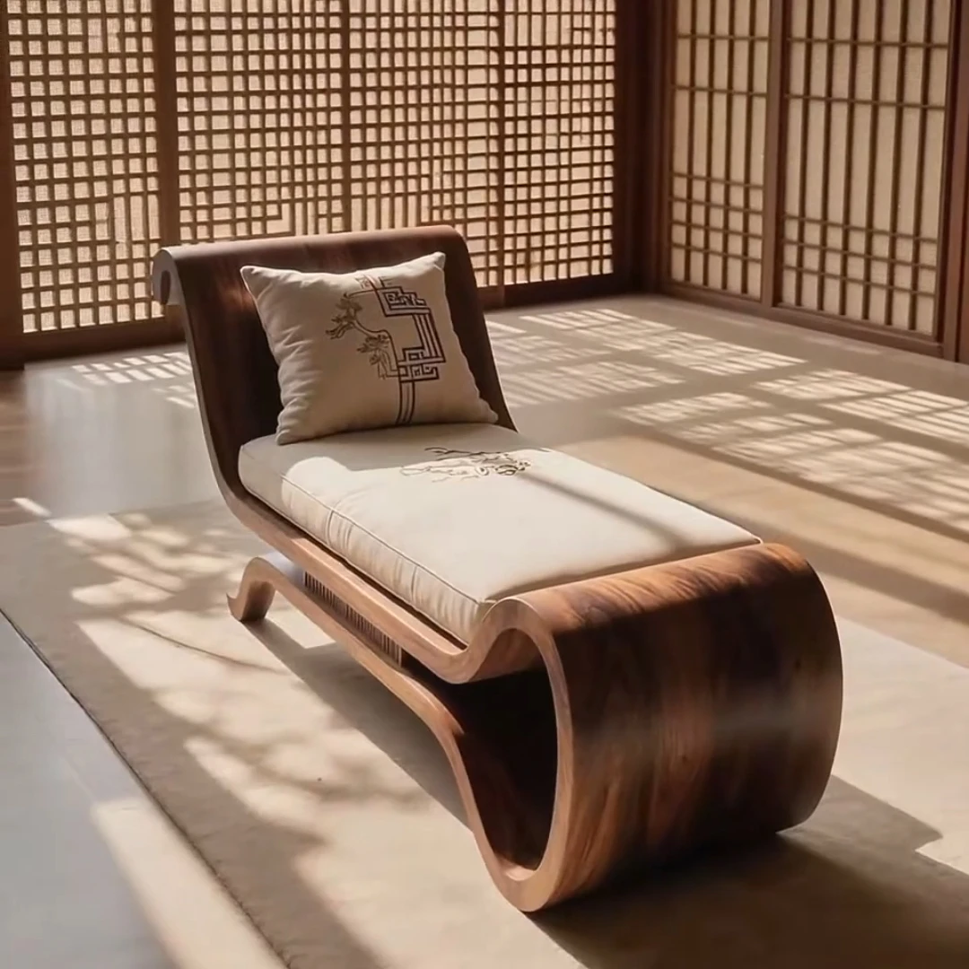New Chinese-style special-shaped chaise longue, high-end solid wood beauty couch