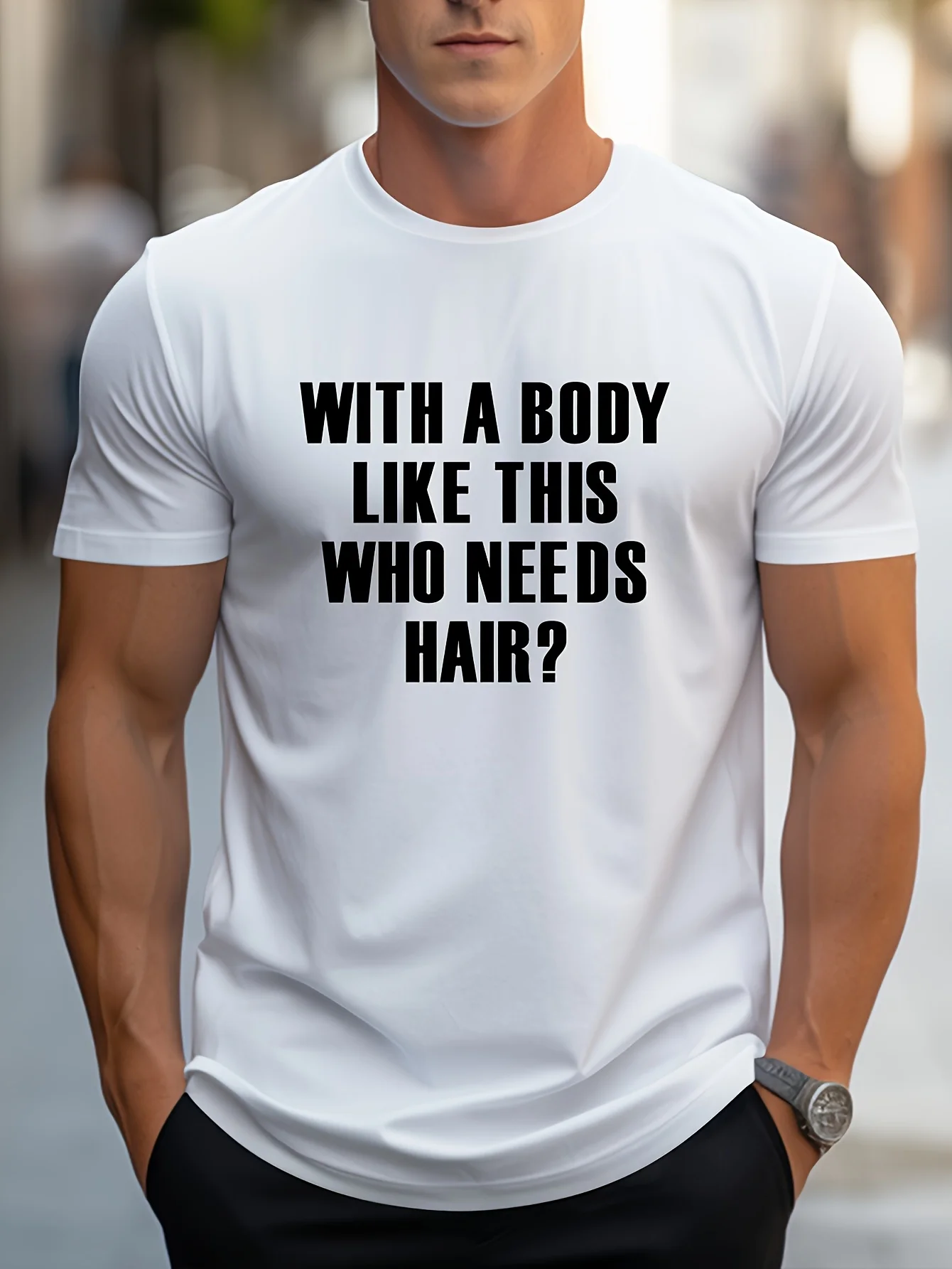 

Who Needs Hair Texts Printed Men's Short-sleeve T-shirt, Can Be Worn In Summer, Polyester Material Comfortable And Breathable