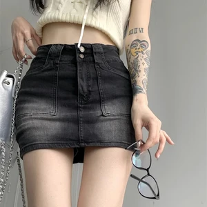 Frauen mit hohen gotischen Taille Streetwear -Röcke Jeans Vintage Denim Mini weibliche Kleiderstil schwarz blau schwarze Röcke Straße Röcke 9 Hauptverkaufsrock schwarzer Kurzfilm - №8