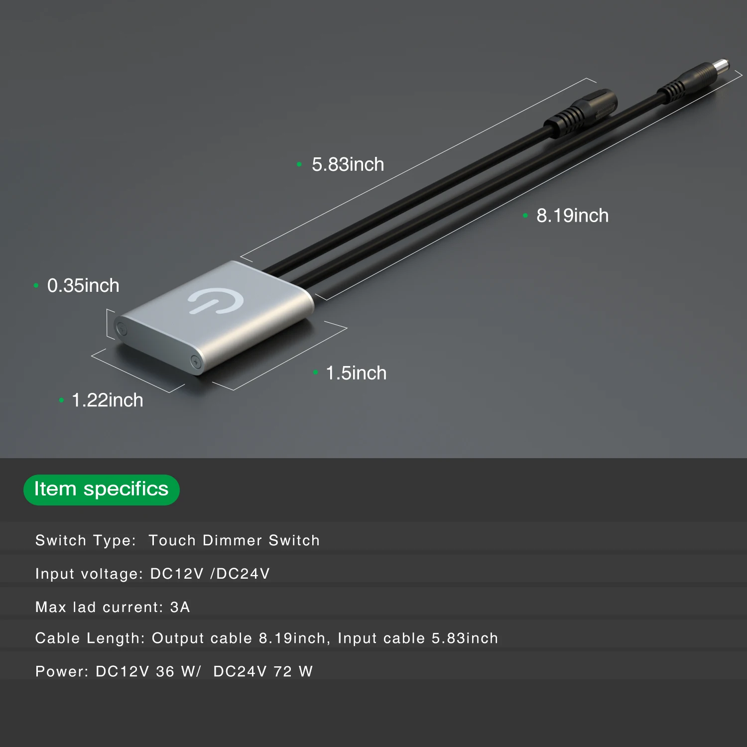 12V 24V DC Touch On/Off Sensor Switch Touch Dimmer Switch Brightness Adjustment for LED Cabinet Light, LED Strip Light