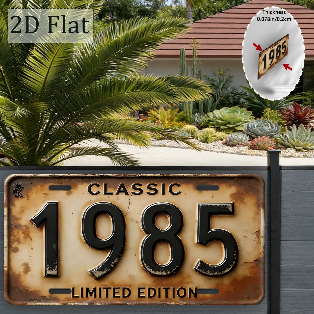 2D Flat Retro Aluminum Sign, Vintage 1985 Classic Limited Edition Number Sign, Intended for Decorative Use Solely