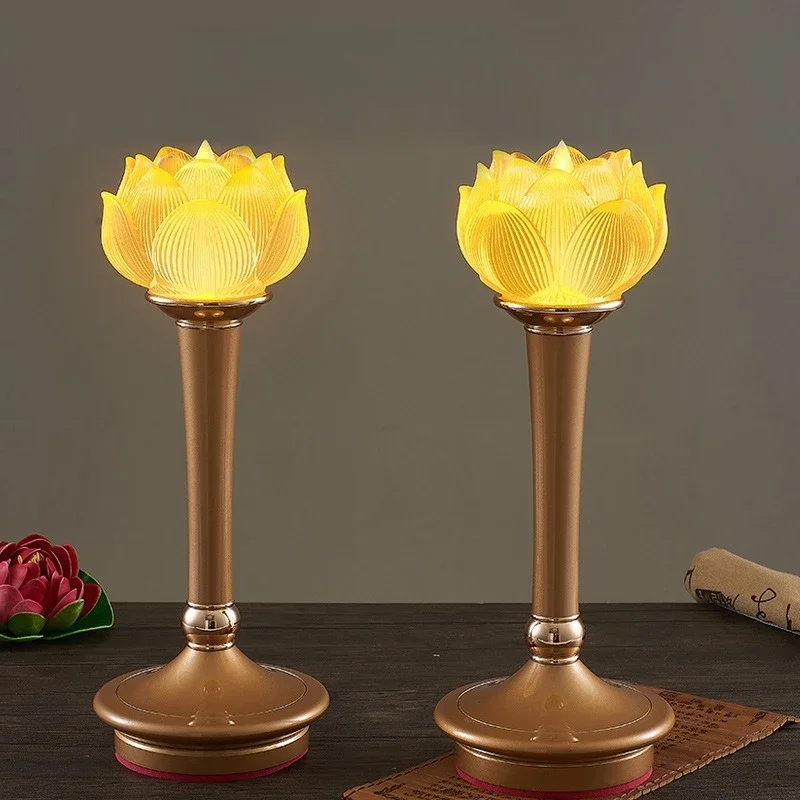 

2025 new plug-in lotus lamp for Buddha lamp colorful glass LED simulation electronic candle Guanyin Bodhisattva Changming