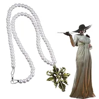 Alcina Vampire Lady Dimitrescu Pearl Choker Necklace for Women Game R Evil 8 Village Cosplay Pendant Necklace for Fans Jewelry