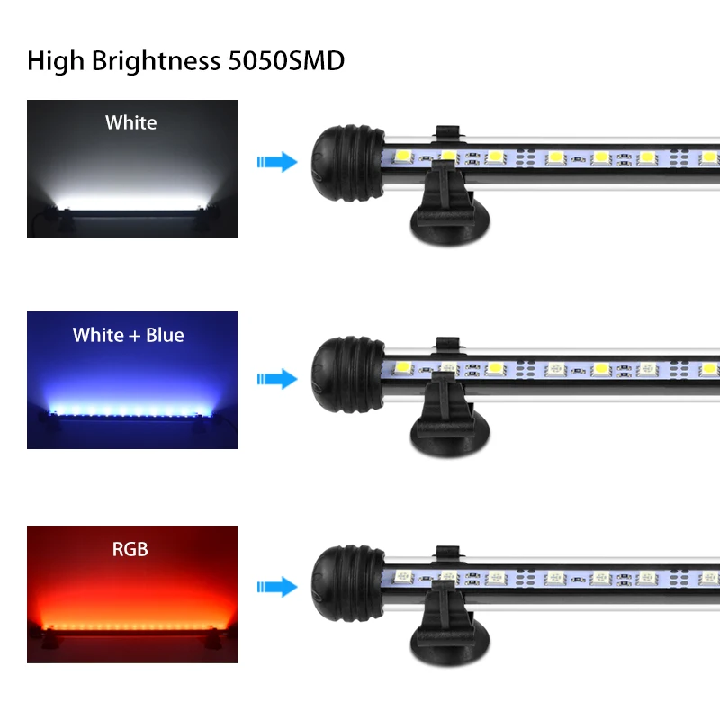 Waterproof RGB Aquarium Light Fish Tank LED Submersible Light Lamp 19-49CM Underwater Aquarium Decor Lamp Lighting 110v-220V