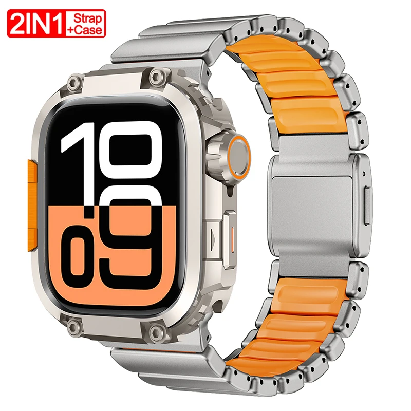 

Металлический корпус+ремешок для Apple Watch 11 10 46 мм, прочный защитный бампер, ремешок из нержавеющей стали для браслетов Iwatch Series 46 мм