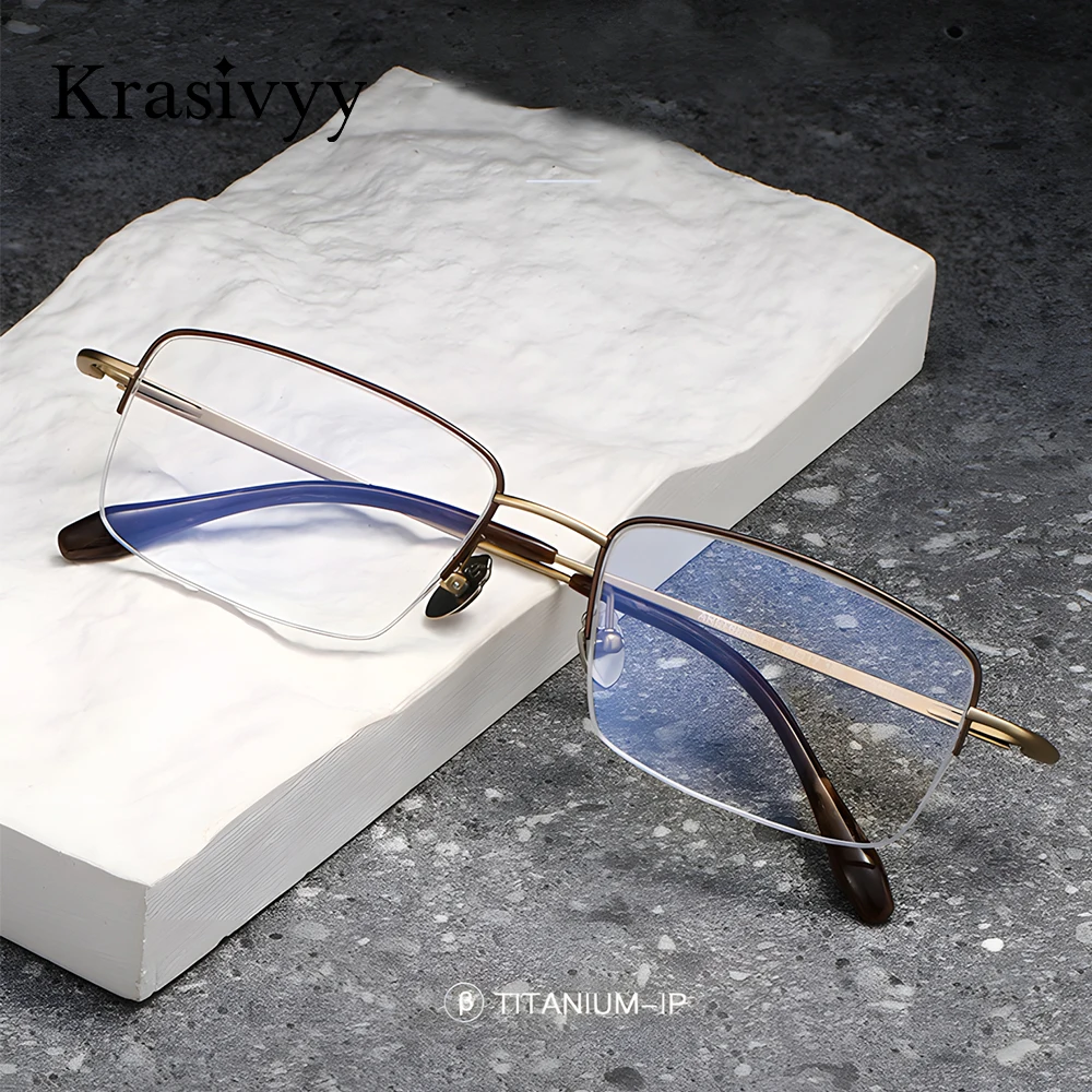 

Krasivyy Square Glasses Frame Men Pure Titanium Ultralight Big Size Prescription Eyeglasses Male European Brand Quality Eyewear