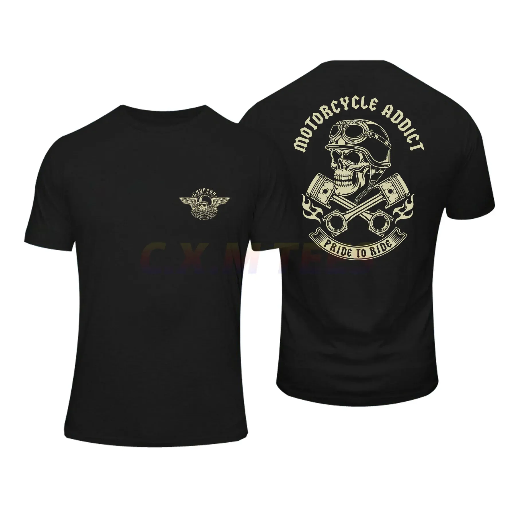 

Amazing Tees Men Biker Chopper Bobber Custom Motorcycle Biker T Shirt Double-sided Casual Oversized T-shirt