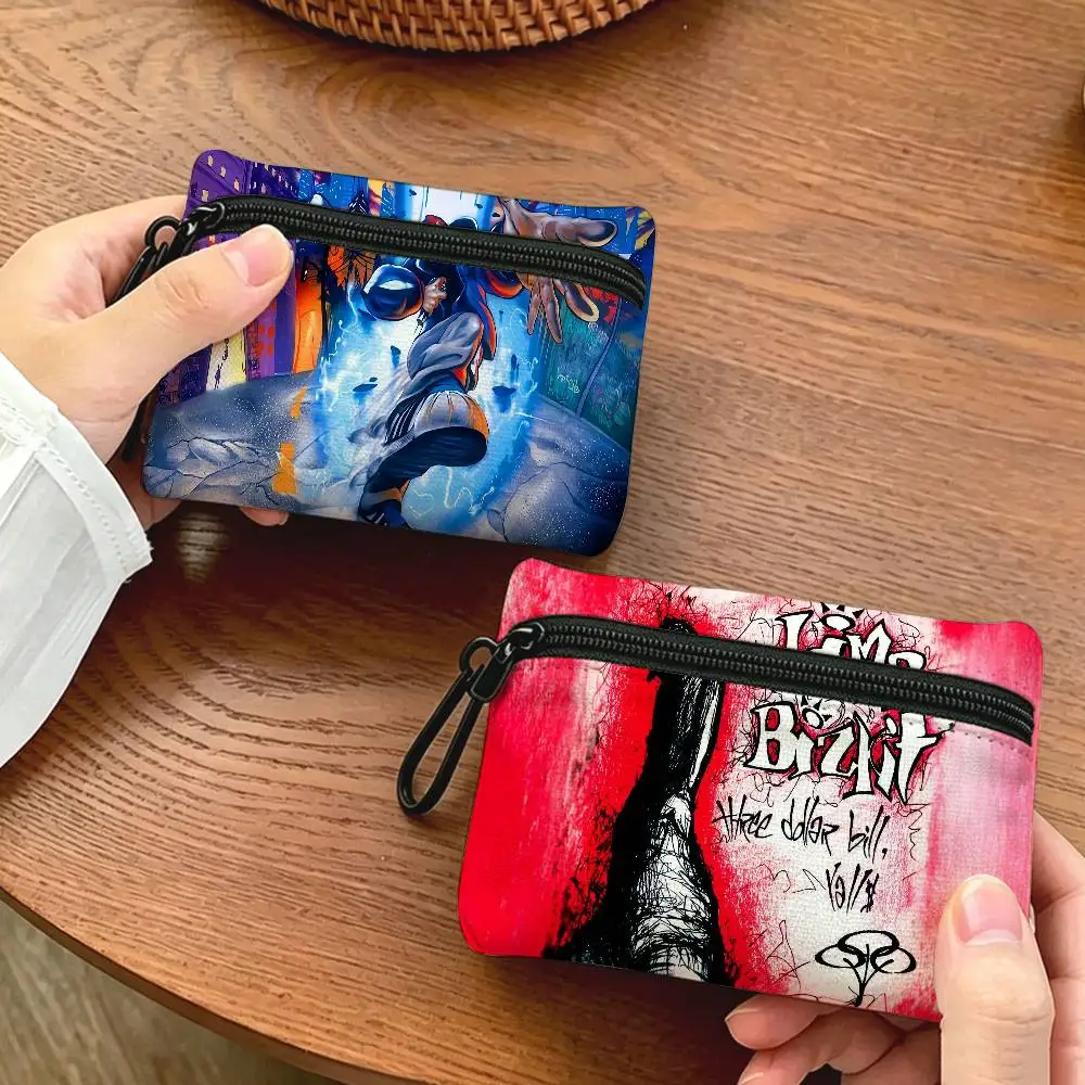 Metal Band L-Limp B-Bizkit Oxford Fabric Mini Coin Wallet Smooth Zipper Hanging Design Multi-use Small Storage Bag For Travel