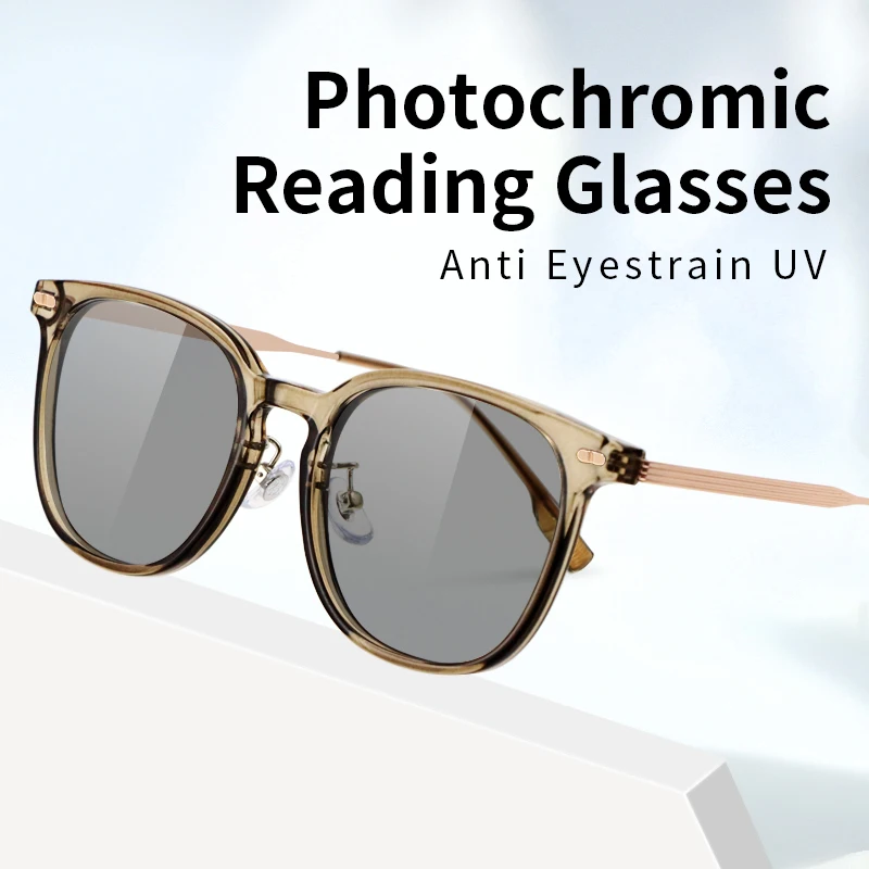 Photochromic Reading glasses for Women Large Oversized Titanium & TR90 Frame,Hot Fashion Sunglasses Presbyopia Eyeglasses