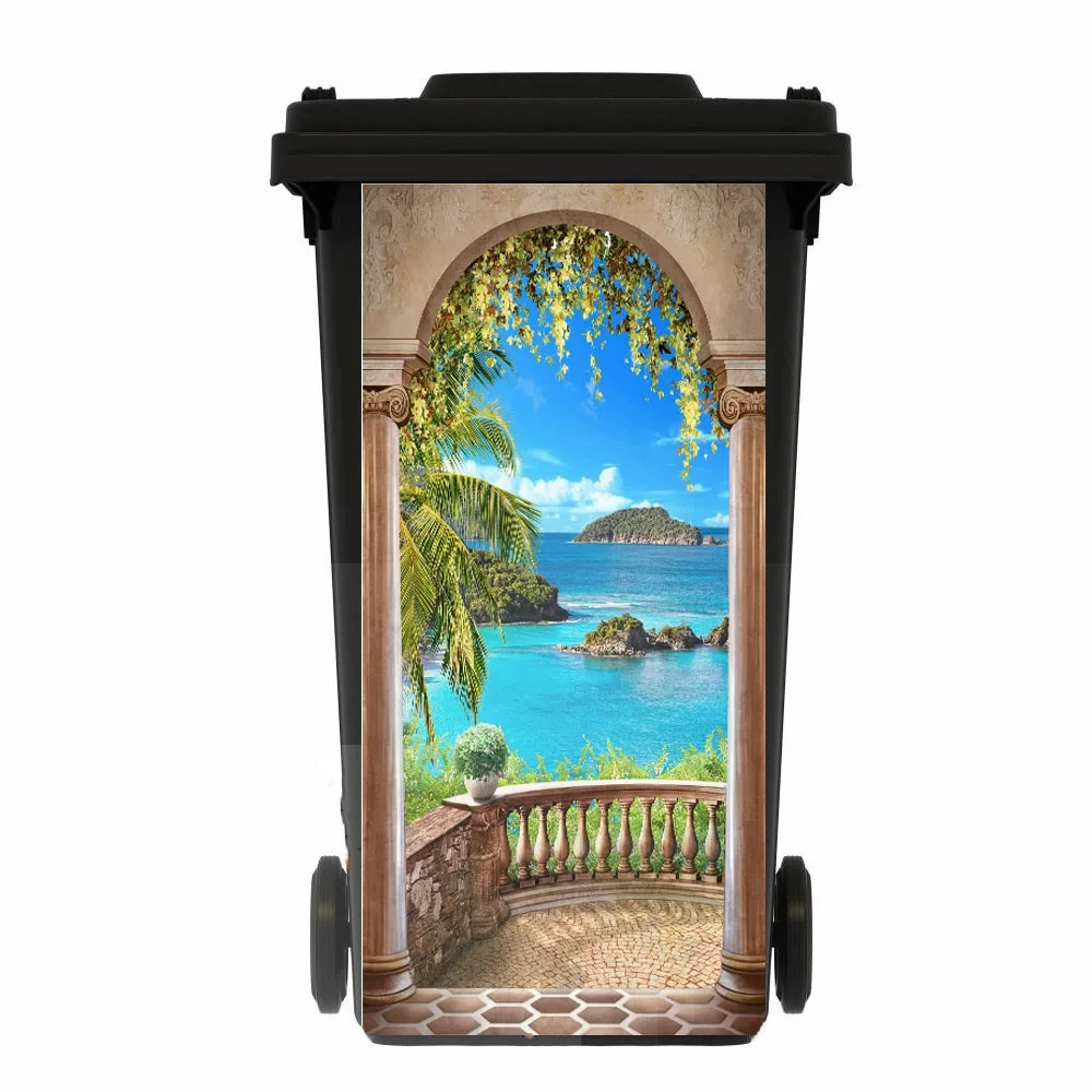 Outdoor Trash Can Sticker Kitchen Green Plants Waterproof Art Landscape Fruit Wheel Trash Can Sticker Restaurant Trash Can view 5