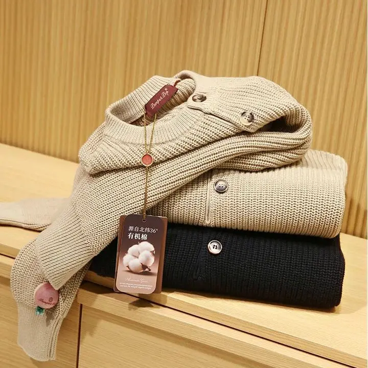 

Вязаный свитер из чистого хлопка с пшеничным узором, весенний модный универсальный цвет, верхняя одежда для пар, теплая круглая Ne Long Sve