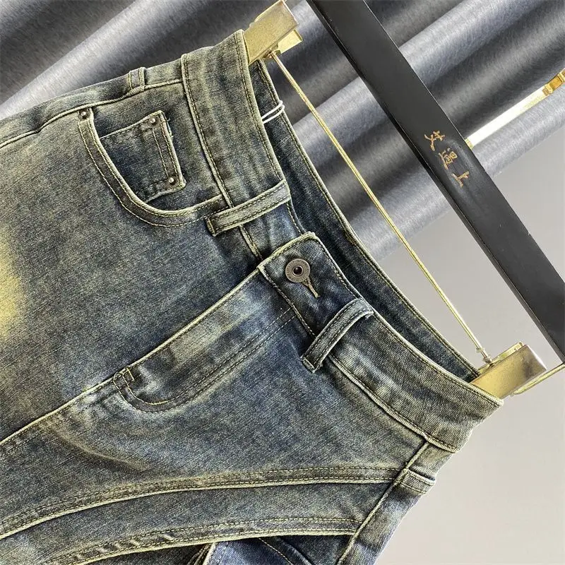 미국 레트로 하이웨이스트 데님 숏 스커트 여성용 여름 신상 힙커버 A라인 다용도 스커트 팬츠