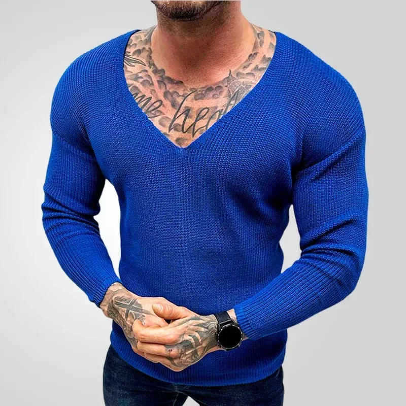 Outdoor Fashion Thin Base Shirt Men's New Autumn Sweater V-neck Long Sleeve Men's Casual Solid Color Slim-fit V-neck Sweater