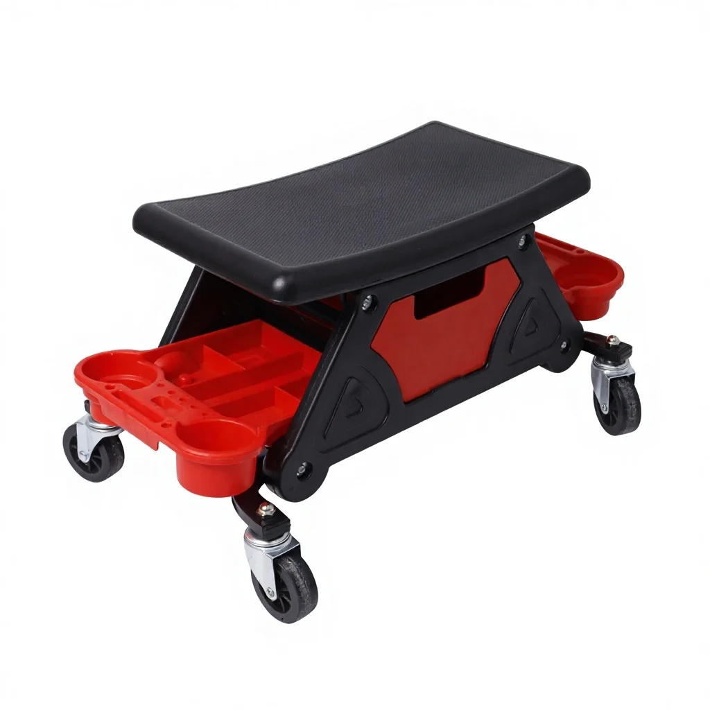 Professional 300lbs Capacity Lockable Wheels Storage Tray Auto Detailing Repair Garage Mechanic Stool