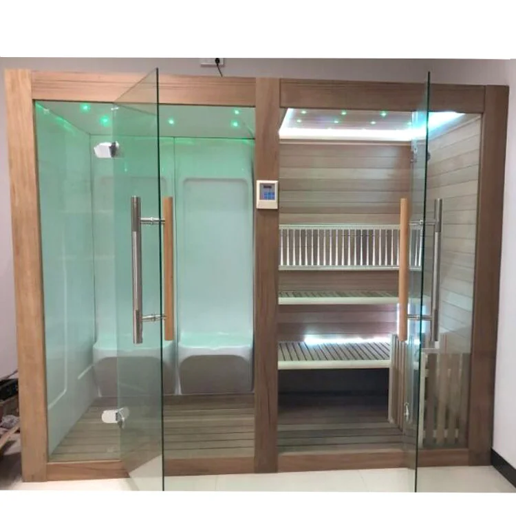 Combined Wet & Dry Sauna Room, 2-4 Person Home Sauna with Shower Area