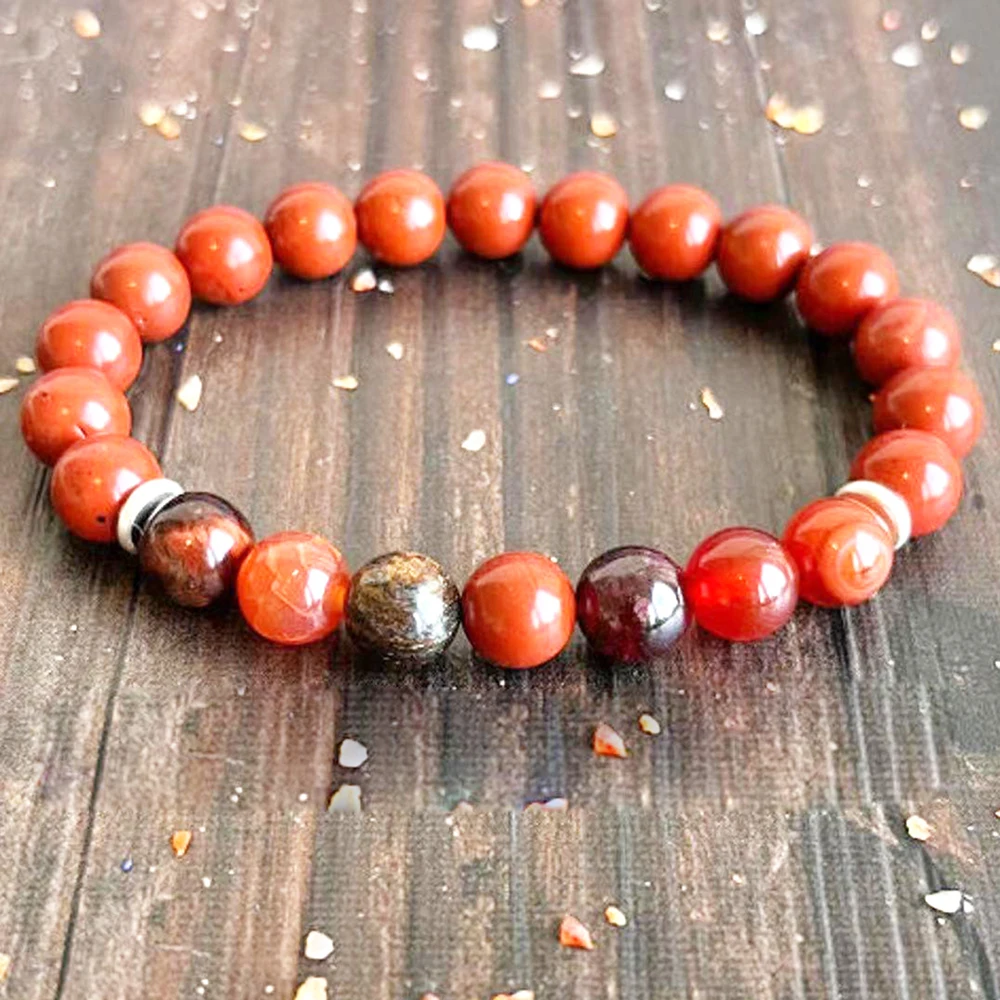 Ruberthen New Design Sacral Chakra 7 Wrist Mala Bracelet Red Jasper Tiger Eye Energy Bracelet Pyrite Garnet Jewelry