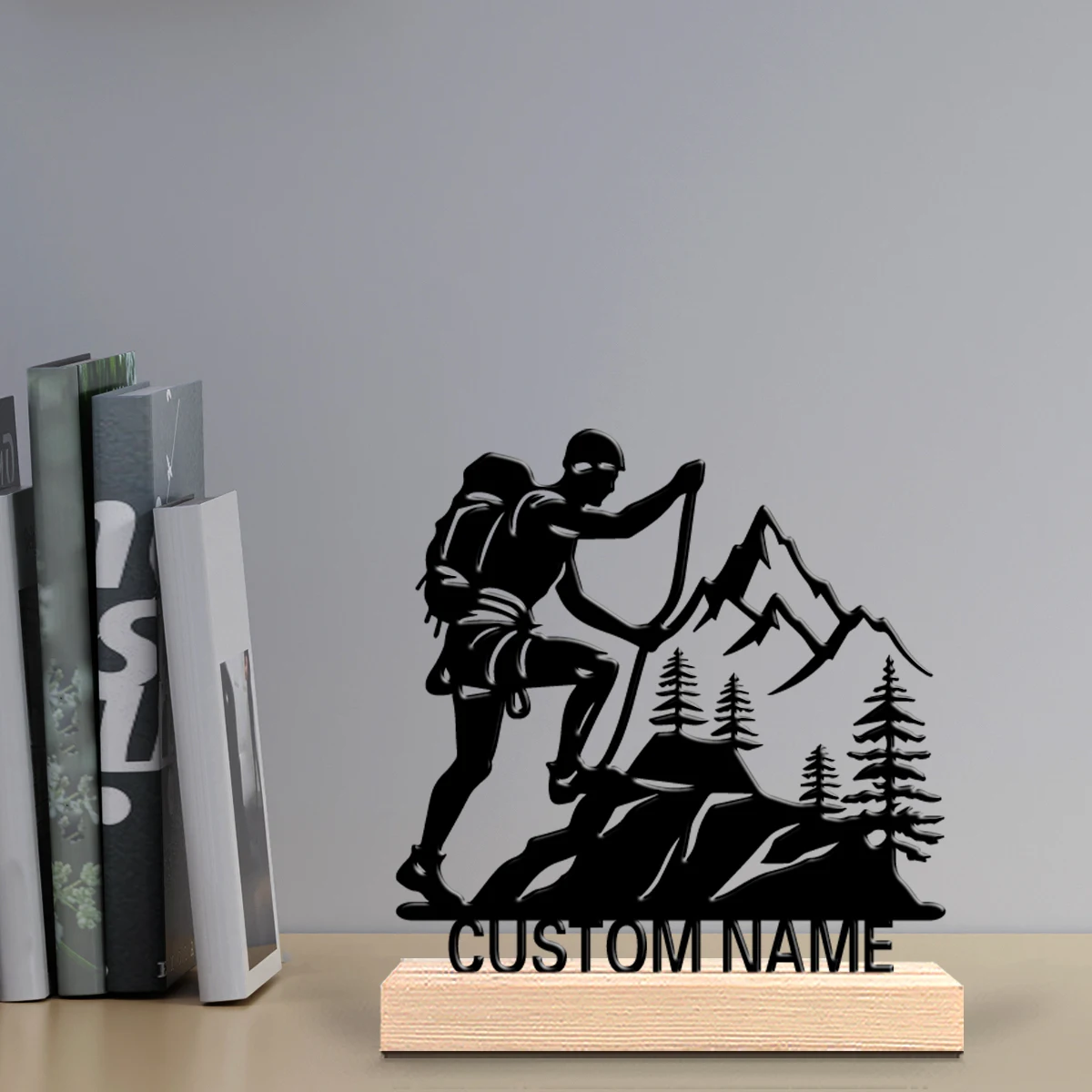 1pc Terror Personalized Custom Mountaineering Metal Statues Symbolic desktop decoration with wooden base gift male theme office