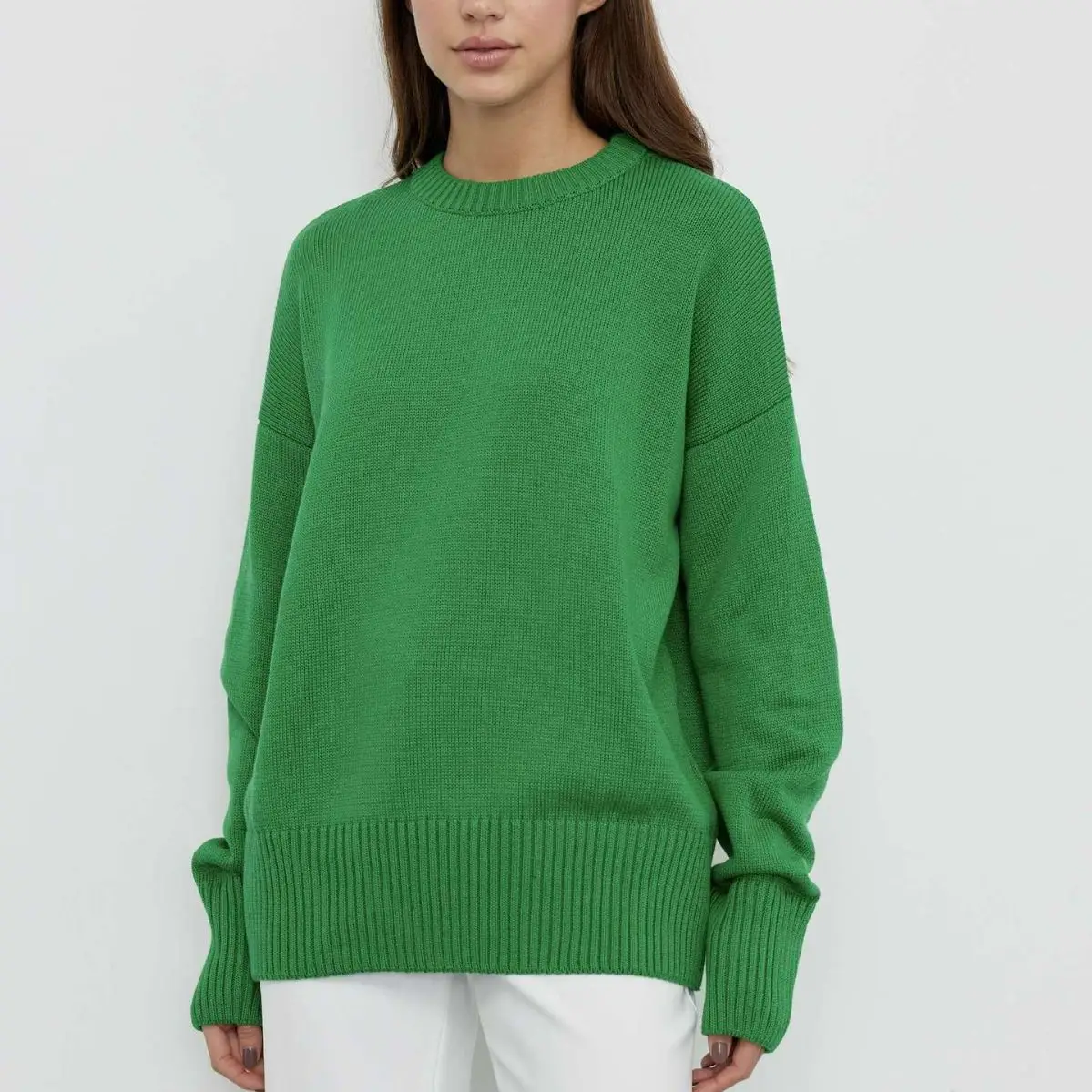 Women's Green Knitwear Sweaters Basic Warm Vintage Sweater Knitted Oversized Female Thick Loose Solid Pullover