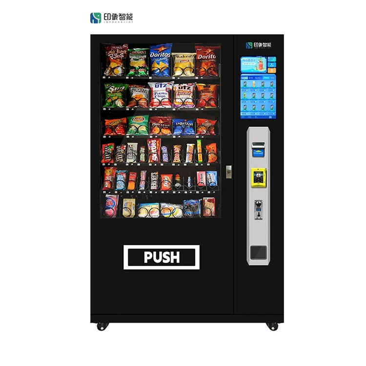 Snack & Drink Combo Vending Machine 5 Inch Screen With Refrigeration System Double Doors