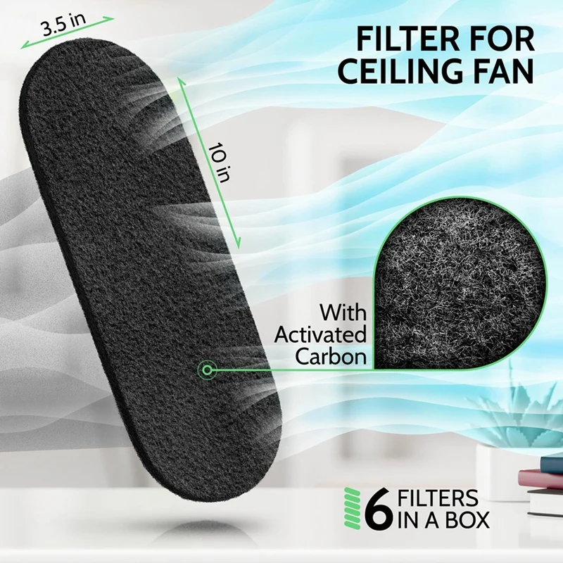 Ceiling Fan Filters For Blades 6-Pack Set Air Filters With Activated Charcoal Odor Eliminator & Air Purifiers Easy Install