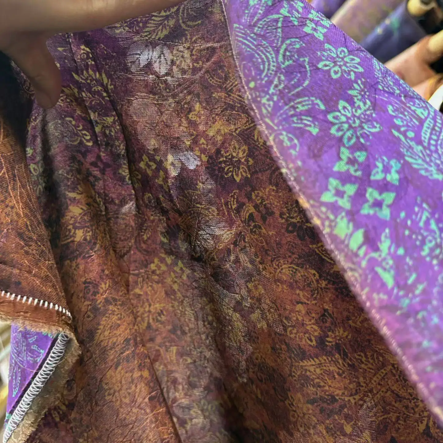 Silk Flower Gambiered Guangdong Silk Cloth Silk Purple New Chinese Tea Dress Cheongsam Dress Full Hole Twisted Fabric