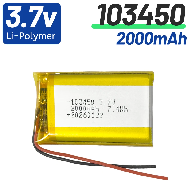 

3.7V 2000mAh 103450 Polymer Lithium Rechargeable Battery for gamepad GPS navigator MP5 Bluetooth Headset