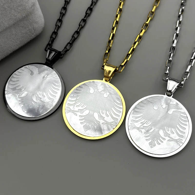 

Albania Double-Headed Eagle Pendant Necklace For Women Men Natural Shell Nation Flag Faith Male Chain Jewelry Accessories