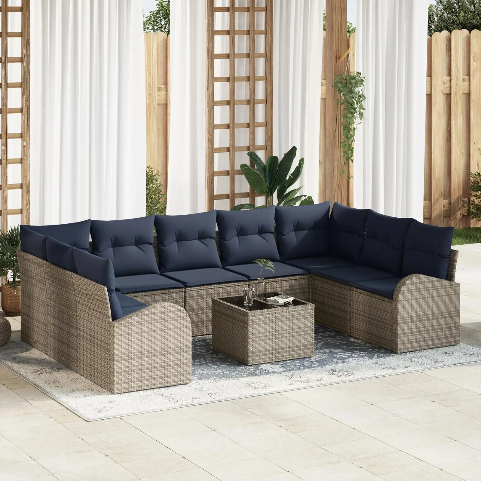 

Luxury Grey Poly Rattan 10 Piece Garden Sofa Set with Soft Cushions Outdoor Furniture