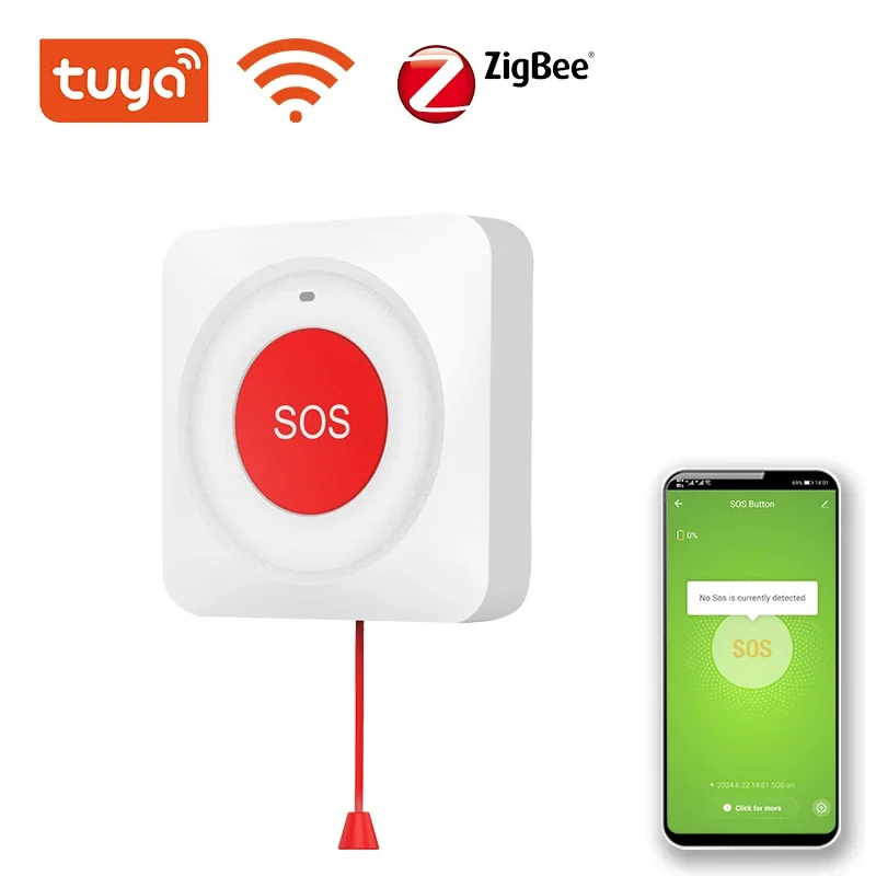 Tuya WiFi/Zigbee Smart SOS Button Wireless Caregiver Pager Phone Alert Transmitter Emergency Call Button for Kid Elderly Patient