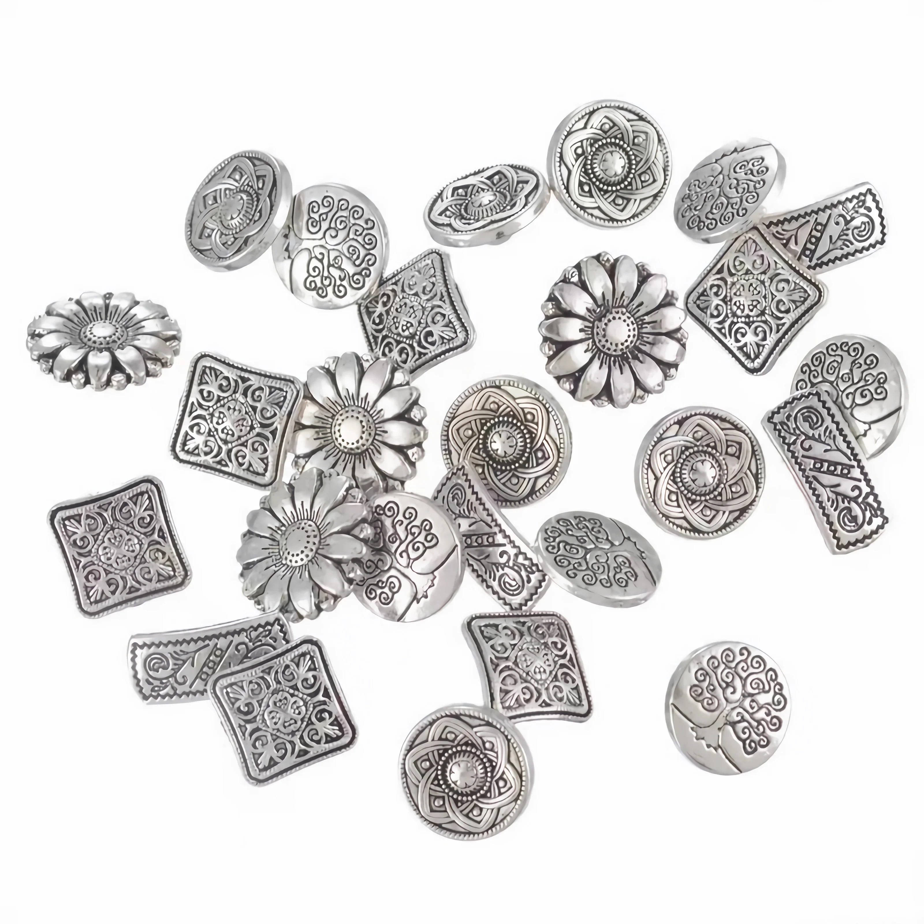 CLYAIYLC Mixed Antique Silver Flower Decorative Metal Buttons for Sewing