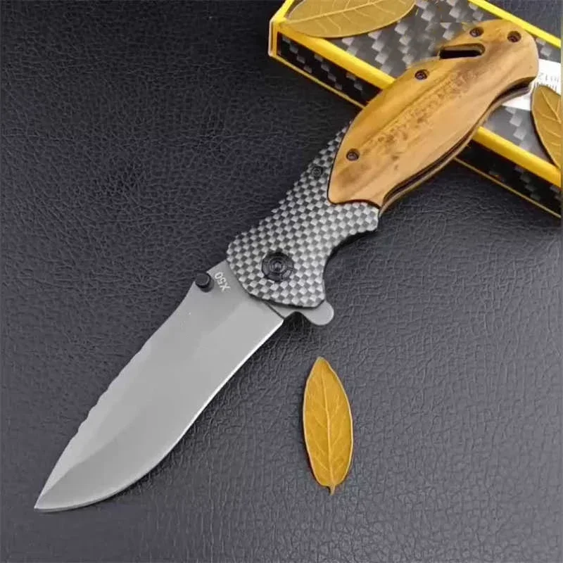 Novelty Gray X50 Pocket Knife 5Cr13Mov Titanium Blade Wood Handle Survival EDC Tactical Folding Knife Fruit Cutting Tools