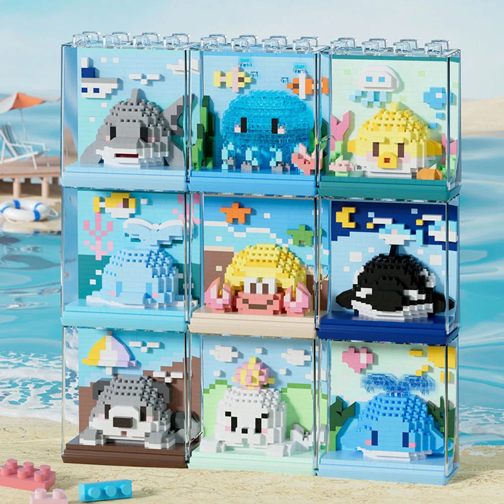 Lovely World Ocean Micro Diamond Build Block Shark Sea Otter Pufferfish Crab Dolphin Whale Jellyfish Nanobrick Wall Brick Toy