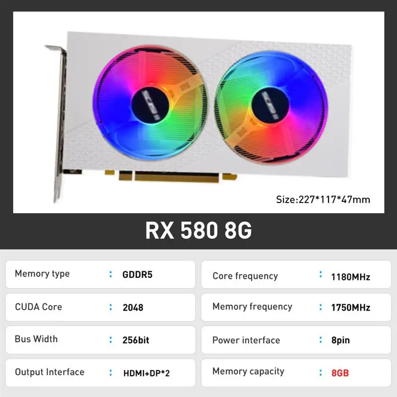 New! RX580 8G Video Card GDDR5 Memory Gaming Graphics Card Desktop Computer RGB placa de video AMD Radeon RX 580 8GB GPU