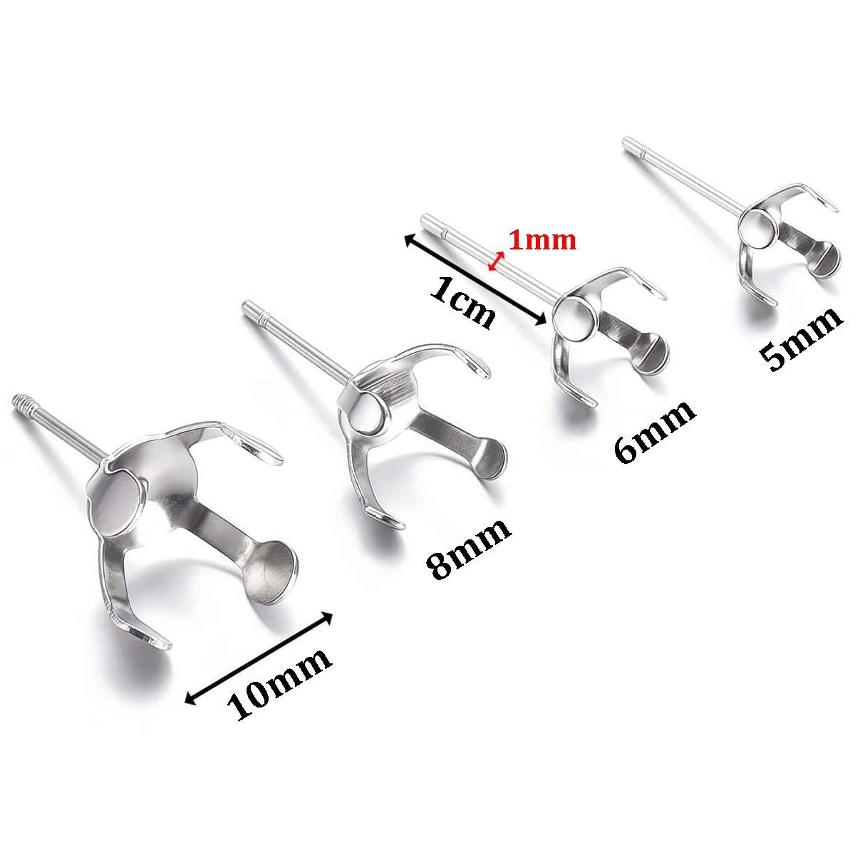 20PCS Stainless Steel Earring Stud Round Blank 4 Claws Ear Post for 5/6/8/10mm Pearl Rhinestone Crystal Bead DIY Jewelry Finding