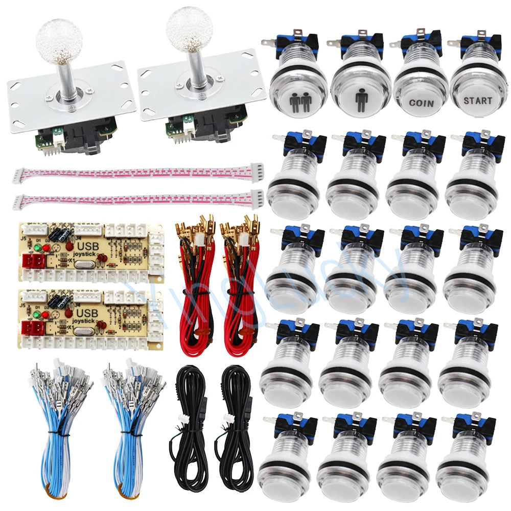 DIY LED Joystick Arcade Kits 2 Players With 20 LED Arcade Buttons + 2 Joysticks + 2 USB Encoder Kit + Cables Arcade Game Parts