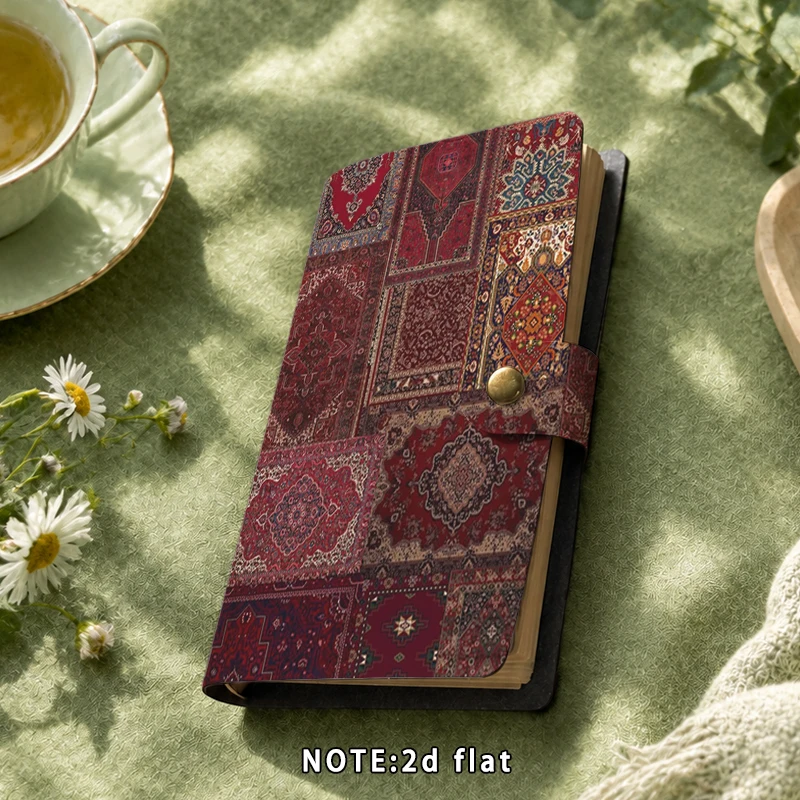 Vintage Rug Patchwork Pattern Notebook Snap Button Journal A6 Diary Book Gift for Bohemian Lovers Birthday Present Scrapbooking