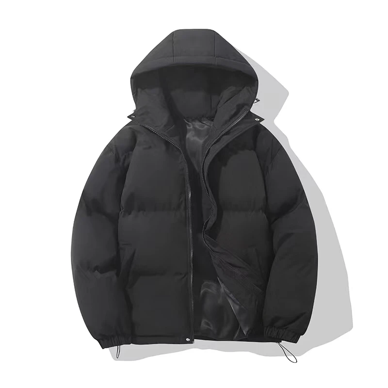 Men's Winter Solid Color Warm Hooded Jacket Thickened Loose  Coat Windproof Fabric Comfortable Daily Wear Retro Casual Outerwear