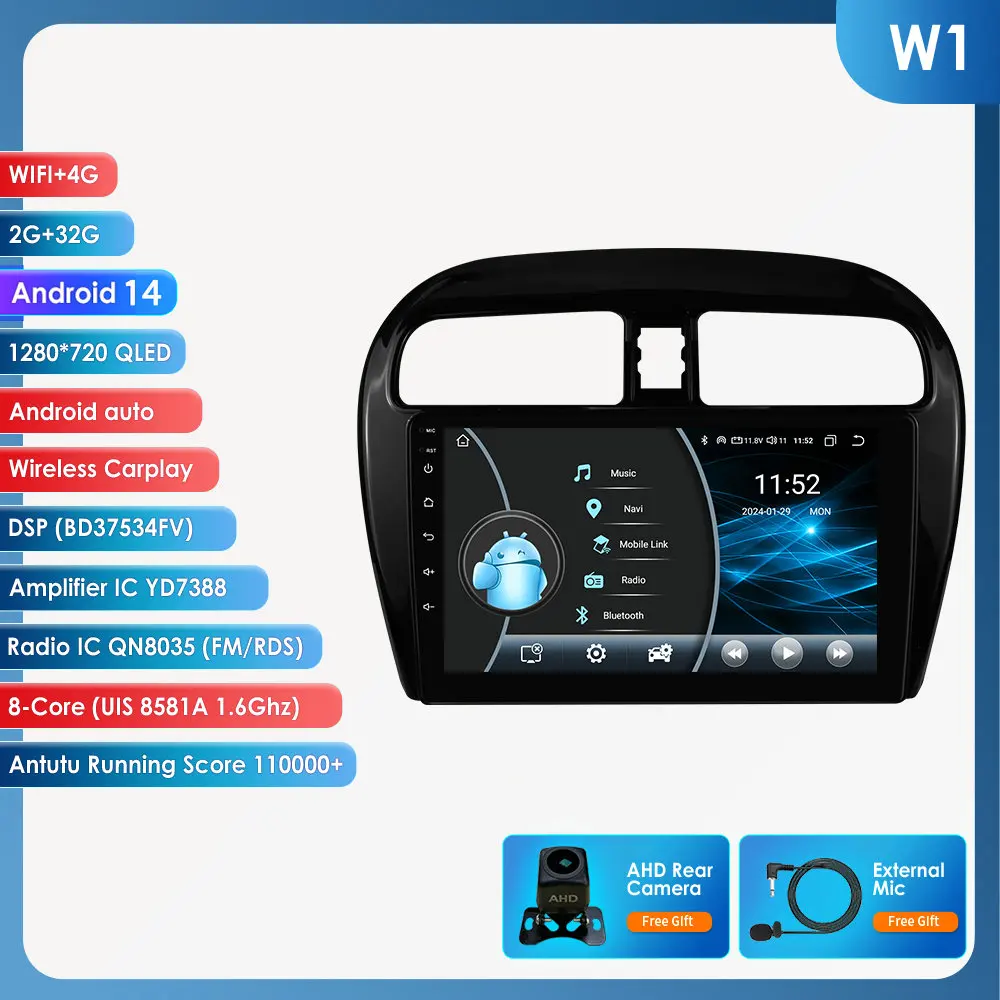 Hizpo Autoradio Carplay 4G AI-systemen Android autoradio voor Mitsubishi Mirage/Space Star 2012-2023 Multimedia Videospeler GPS 9 inch auto intelligent scherm QLED display Automotive head unit