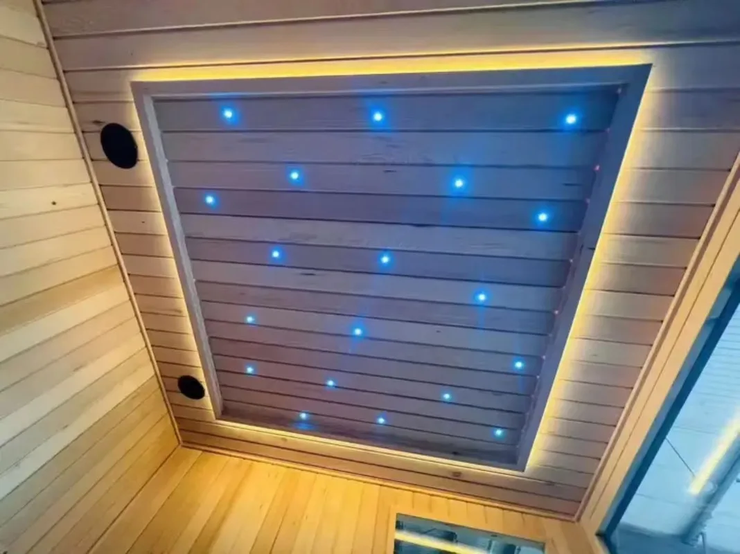 Modern Outdoor 4-8 Persons Smart Sauna and Lounge Area Wooden Houses Prefabricated Red Cedar Solid Wood Customized