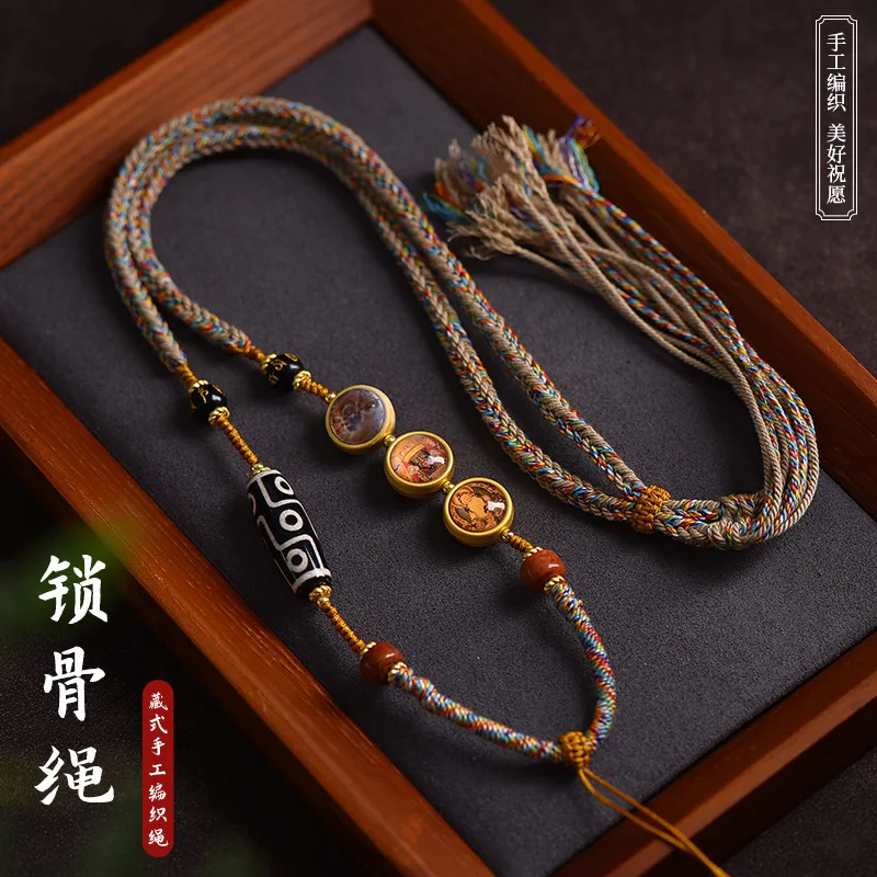 

Tibetan Necklace Handmade Cotton Woven Thangka Stationery Pendant Hanging Rope Adjustable Collarbone Lucky Jewelry
