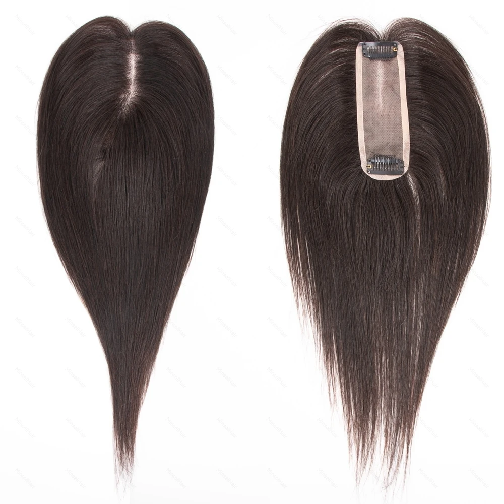 Virgin Human Hair Topper For Women 4x13cm Mono Base Hairline topper Breathable For Hairline/Cover Gray Hair Bleachable to #27