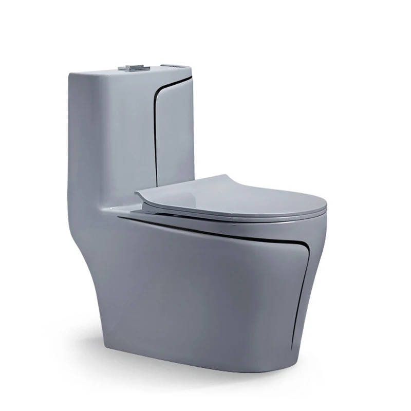 New Design Round Line Decoration Grey Ceramic One Piece Toilet Dual Flush