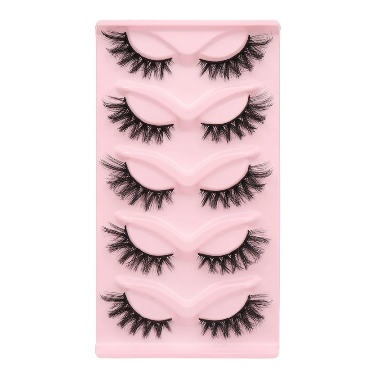 5 Pairs/Tray  Cat Eye contour wispy natural long  not fall apart fox Winged thin band cotton stalk strip eyelash