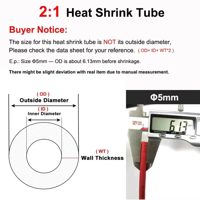 10Meters Heat Shrink Tube 2:1 Shrinkage Ratio Dia 0.6 0.8 1 1.5 2 2.5 3 4 5 6 mm Polyolefin Insulated Cable Sleeving 12 Colors